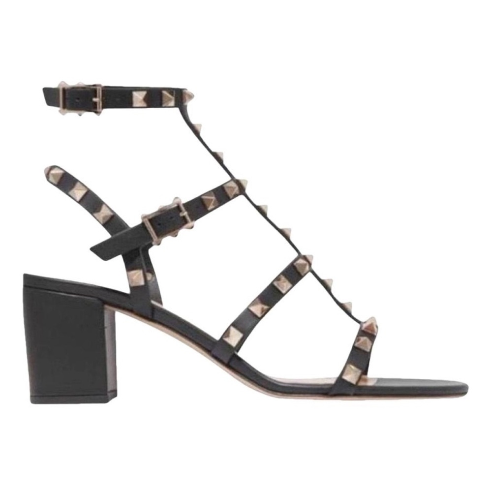 Studded Black Block Heel Sandals